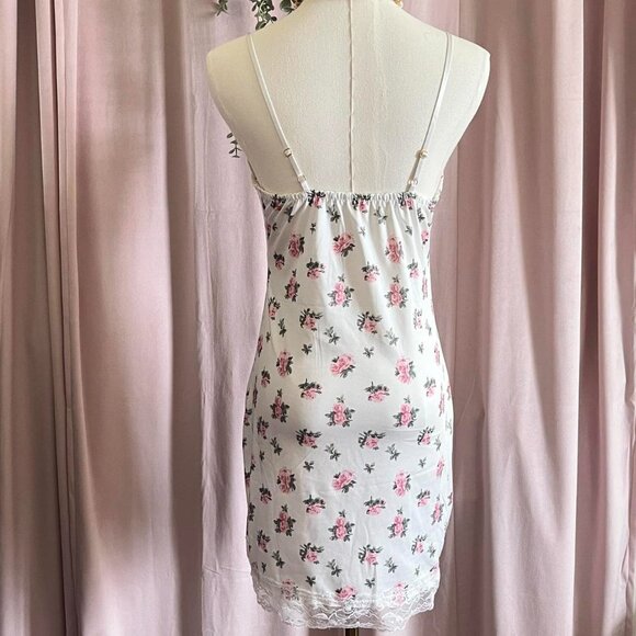 Vintage Coquette White and Pink Floral Slip Mini Dress - Picture 4 of 7